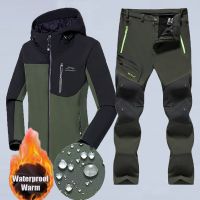 Men Winter Camping Hiking Tracksuit Climbing Skiing Suit Fish Hunting Waterproof Softshell Warm Outdoor Jackets Pants Trousers