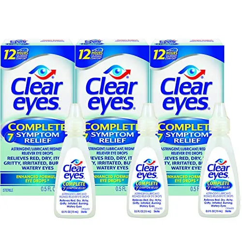 Clear Eyes Eye Drops, Complete 7 Symptom Relief, 0.5 oz, Pack of 3