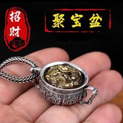 🎖Original Cornucopia Ornament Gathering Wealth Necklace Mens and Womens Lucky Transfer Collection Personality Retro Pendant Mens Thai Silver Hanging Ornament