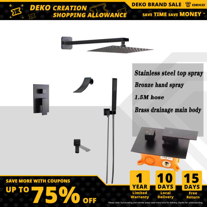 Matte Black Wall Mount Bathroom Shower set Faucet 10/12Inch Rainfall shower full set Mixed Hot
