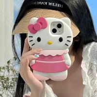 Sanrio 3D ภาพสามมิติลาย Hello Kitty เคสสำหรับไอโฟน14 13 12 11 Pro Max Plus ฝาหลังนิ่มลายการ์ตูนกันกระแทกอุปกรณ์เสริม Y2K