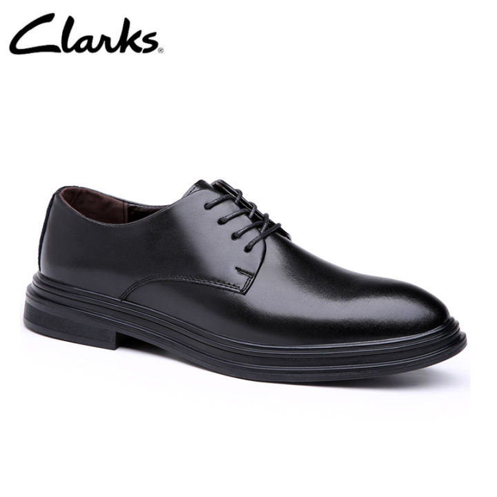 top-clarks-mens-casual-dennet-หนังสีดำต่ำ-รองเท้าหนังลำลองสำหรับผู้ชายธุรกิจ