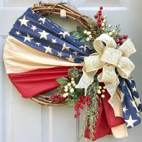 กรกฎาคม4th พวงหรีดรักชาติ Americana พวงหรีด Handcrafted วันประกาศอิสรภาพพวงหรีดเทศกาลพวงมาลัยตกแต่งด้านหน้าประตู Decor