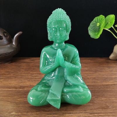 Buddha Statue With Necklace Ornament Resin Man-made Jade Stone Feng Shui Meditation Buddha Sculpture Home Office Decoration Gift