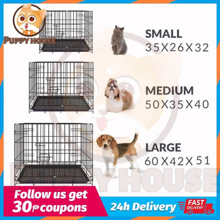 【COD】 S M L Dog Cage with Poop Tray Heavy Duty Pet Collapsible Cage