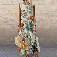 ♨ ocehrk floral impresso mulheres sem mangas verão solto casual praia vestido longo senhoras bohemia maxi vestidos de festa