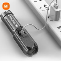 ไฟฉายไฟฉายแสงจ้า LED ซูมแสงจ้า,โคมไฟแบบพกพาชาร์จไฟ USB มัลติฟังก์ชั่ Xiaomi สำหรับตั้งแคมป์กลางแจ้ง