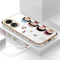 [ฟรีสายคล้อง] สำหรับ OPPO A78 4G เคสมือถือการ์ตูนน่ารักสพันชบ็อบสแควร์แพนท์ Weet Chibi Maruko-Chan เคสลายขอบสี่เหลี่ยมชุบเคสโทรศัพท์เด็กหญิงเด็กชายนิ่มชุบหรูหรา