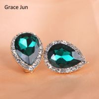 Top Quality Austria Crystal Rhinestone Water Drop Shape Clip on Earrings Non Piercing Charm Bridal Ear Buckle Earrings Bijoux