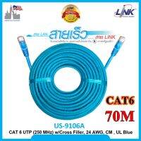 LINK CAT6 (ภายในสีฟ้า) indoor สายแลน แบ่งตัด ขนาด 55-100 เมตร พร้อมเข้าหัว พร้อมใช้งาน US-9106A