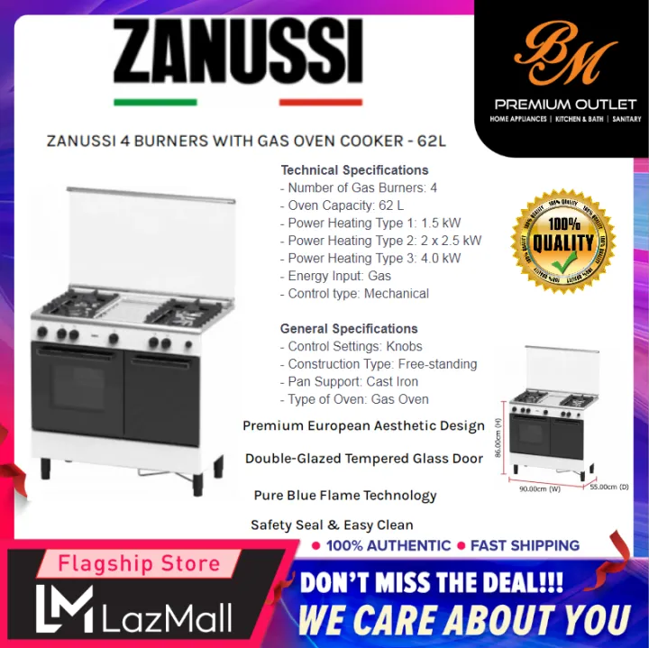 ZANUSSI (ZCG940K) 62L FREESTANDING GAS COOKER 4 BURNERS/GAS OVEN