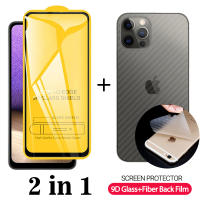 2 in 1 9D กระจกนิรภัย+ฟิล์มหลังไฟเบอร์ iPhone 11 12 13 PRO MAX 12 MINI 6S 6Plus 7 8  7Plus 8Plus X XS XR XS MAX 9H กระจกนิรภัยเต็มรูปแบบ