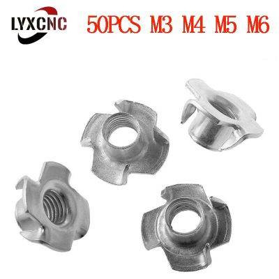 5/10/20/50PCS M3 M4 M5 M6 Four Claws Nut Speaker Nut T-nut Blind Pronged Insert Tee Nut For Wood Furniture Hardware 6mm/7/8/9mm Nails Screws Fasteners