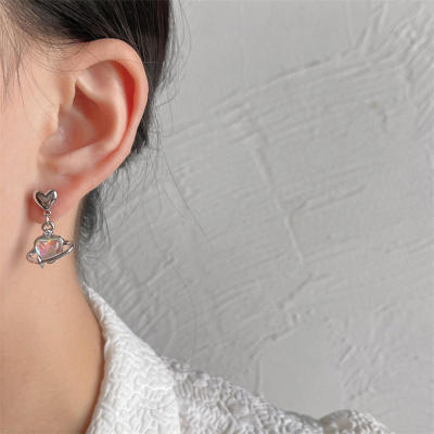 Love Themed Earrings Y2k Inspired Earrings Versatile Love Earrings Heart-shaped Earrings Simple Silver Earrings