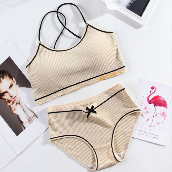 พร้อมส่ง-เสื้อชั้นใน-เสื้อใน-sport-bra-ชุดชั้นใน-สปอร์ตบรา-รุ่นโบว์-ได้ทั้งเสื้อ-และ-กางเกงใน-เนื้อ-cotton100-สวยมาก