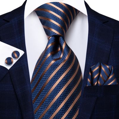 Hi-Tie Blue Business Striped 100 Silk Men 39;s Tie NeckTie 8.5cm Ties for Men Formal Luxury Wedding High Quality Gravata