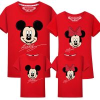 HOT★Disney ครอบครัวจับคู่เสื้อผ้าการ์ตูน Mickey Minnie พิมพ์เสื้อยืดแม่และลูกสาวเสื้อพ่อลูกชายแม่ครอบครัวดูเด็ก