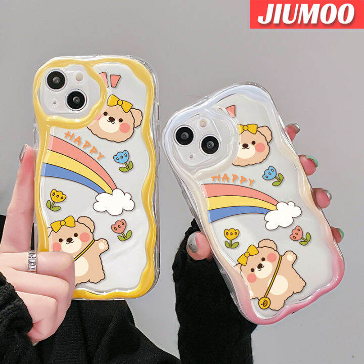 เคส-jiumoo-สำหรับ-oppo-r17-r15-pro-เคสการ์ตูนหมีมีความสุขความคิดสร้างสรรค์เคสโทรศัพท์โปร่งใสเนื้อครีมกรอบซิลิโคนนิ่มกันกระแทกป้องกันเลนส์กล้องเคสใส