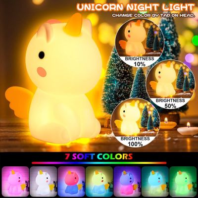 Unicorn Children Night Light USB Rechargeable Battery Baby Night Lamp Dinosaur Decoration Bedroom RGB Led Light Christmas Gift
