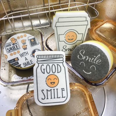 Smile Face Cleaning Sponge Decontamination Dish Washing Cleaner Sponges Scouring Accessories