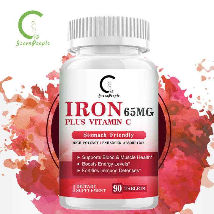 GPGP GreenPeople Iron Supplement Tablets 65mg Elemental Iron 125mg Vitamin C For Brighten Skin