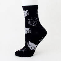 PEONFLY 4pairslot Combed Cotton Socks Women Breathable Cute Kawaii Cat Printing Pattern Funny Sock Casual Autumn Soft Sokken