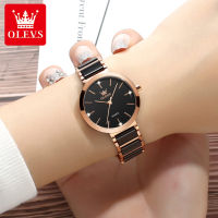 OLEVS นาฬิกาสำหรับผู้หญิงญี่ปุ่นเคลื่อนไหวเซรามิก watchstrap หรูหราสง่างามสุภาพสตรีสร้อยข้อมือนาฬิกาผู้หญิงนาฬิกากฎ58. 777