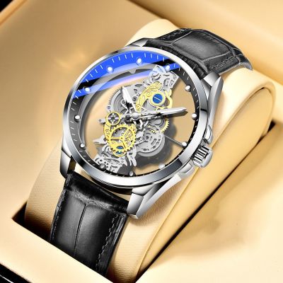 【July hot】 Double-sided hollow automatic mechanical watch mens Korean version simple waterproof luminous wisp new handsome style