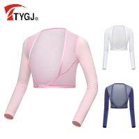 TYGJ เสื้อผ้าสำหรับกีฬากอล์ฟผู้หญิงแบบบางสำหรับฤดูร้อนแขนยาวด้านในผ้าคลุมไหล่คลุมสะโพกผ้าไหมน้ำแข็งป้องกันรังสียูวีเหมาะสำหรับถุงมือกางเกงเล่นกอล์ฟด้านบน