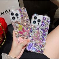 ส่องแสงเป็นประกายระยิบระยับสุดหรูเคสโทรศัพท์ผีเสื้อเพชรแวว Rhinestone สำหรับ IPhone 14 15 Pro Max 14/15 Plus ฝาครอบเพชรเจิดจรัสสำหรับ IP 12 11 13 Pro Max Max