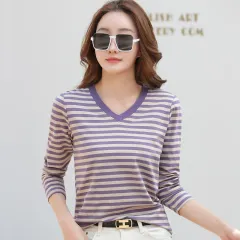 Women Short Sleeve V-Neck T-shirt Casual Tee Stripe Tops | Lazada PH