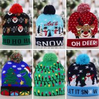 LED Christmas Hat Sweater Knitted Beanie Christmas Light Up Knitted Hat Christmas Gift for Kids Xmas 2021 New Year Decorations