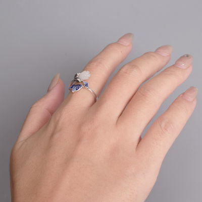 แหวนหยก Hetian สไตล์จีนโบราณประณีต Cloisonne สำหรับผู้หญิงแหวนเสื้อผ้าประจำวันเครื่องประดับ Kado Ulang Tahun