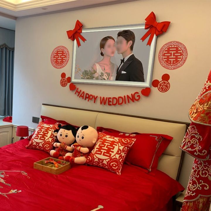 cod-marriage-wedding-room-layout-set-decoration-bedroom-bow-tie-pull-flowers-happy-word-new-house-man-ins-style