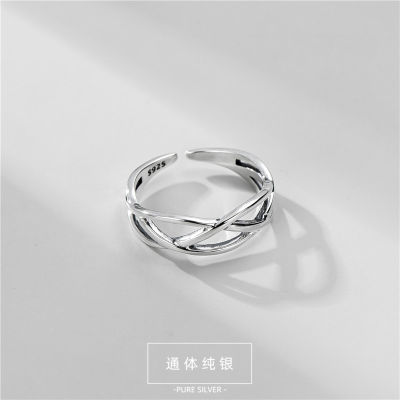 [COD]S925 แหวนเงินแท้เงินไทยวินเทจหลายชั้นพันกันแหวนนิ้วชี้หญิงบุคลิกภาพสไตล์เกาหลีเก่าชายหญิงเปิดแหวน