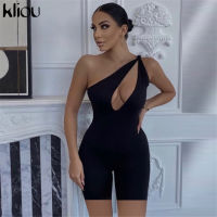 Kliou One Shoulder Cut Out Biker Shorts Rompers 2021 Sleeveless Sporty Workout Activewear Playsuits Solid Casual Women Clothing