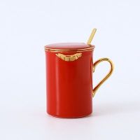 【☑Fast Delivery☑】 JICOC ถ้วยน้ำชาเคลือบทองลายถ้วยมีฝาทันสมัยถ้วยเหยือกนมแก้วกาแฟดินเผาเซรามิกสีทองถ้วยชุบทอง