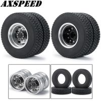 AXSPEED Metal Rear Wheel Rim Hub and Rubber Tires Kit for 1/14 Tamiya Trailer Tractor Truck RC Car Wheels Parts