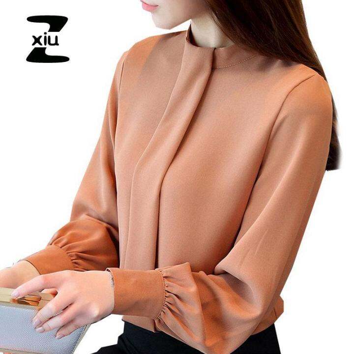 Zxiu Women'S Fashion Tops Autumn Blouses Ladies New Long Sleeve Casual  Shirts Female Chiffon Blouse Work Wear Office Plus Size Tops | Lazada