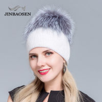 JINBAOSEN Russian fashion knit wool fur hat fox fur sewing earmuffs winter ski cap ladies warm hat washable double thick fur hat