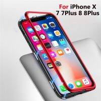 เคสดูดซับแม่เหล็ก,สำหรับ IPhone X 8 8Plus กระจกนิรภัยใสบิ้วอินแม่เหล็ก Phone 7 7Plus บัมเปอร์โลหะ