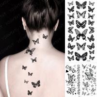 Waterproof Temporary Tattoo Stickers Black Butterfly Moth Rose Flower Flash Tatto Women Sexy Neck Waist Body Art Fake Tatoo Men