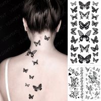 【YF】 Butterfly Waterproof Temporary Tattoo Stickers Moth Rose Flower Dark Flash Tatto Women Sexy Body Art Arm Neck Fake Tattoos Men