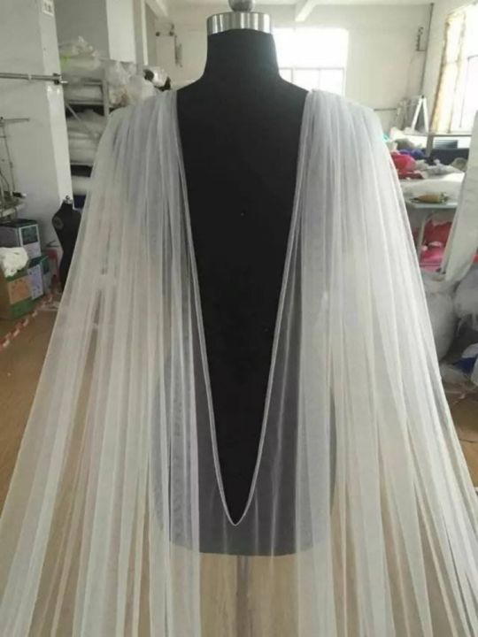 ผ้าคลุมหน้าเจ้าสาวสีขาวงาช้างเสื้อคลุมงานแต่งงานเรียบผ้าคลุมหน้าไหล่ผ้าคลุมไหล่ผ้าคลุมผ้าคลุมยาว-tulle-อุปกรณ์แต่งงานมหาวิหาร