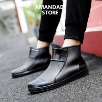 QiaoYiLuo รองเท้าบูทผู้ชายยุโรปและอเมริกา Short Barrel Fashion Rain Boots Set Of Feet Thick Sole Non-Slip Shoes Water Proof Fleece Keep Warm Short Boots Water Shoeserr Shoes