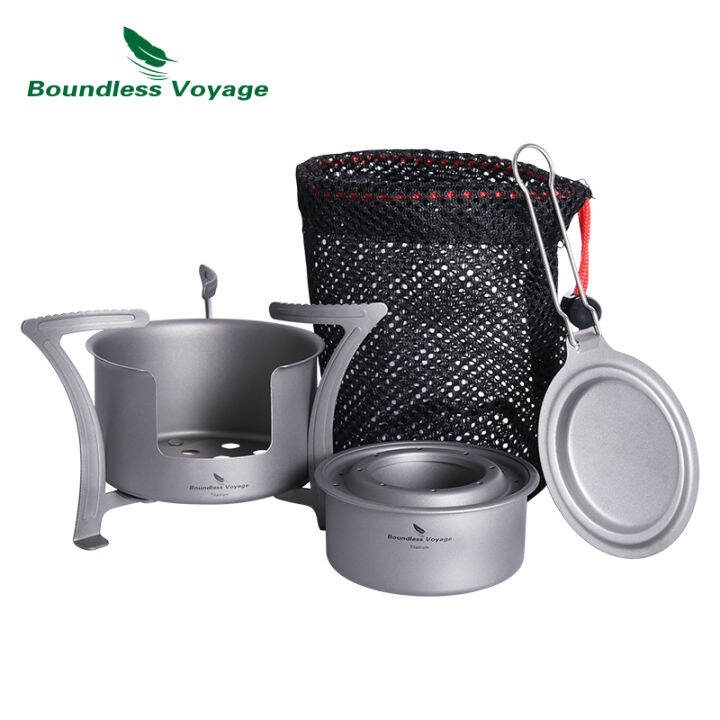 Boundless Voyage Camping Alcohol Stove Ultralight Titanium Wood Burning