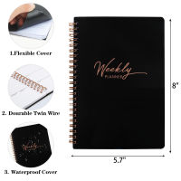 Daily Weeky Planner Goals Notebook Undated Agenda Journal Spiral Dairy Oraganizer Flexible PVC Cover Academic for 52 Sheets Book
