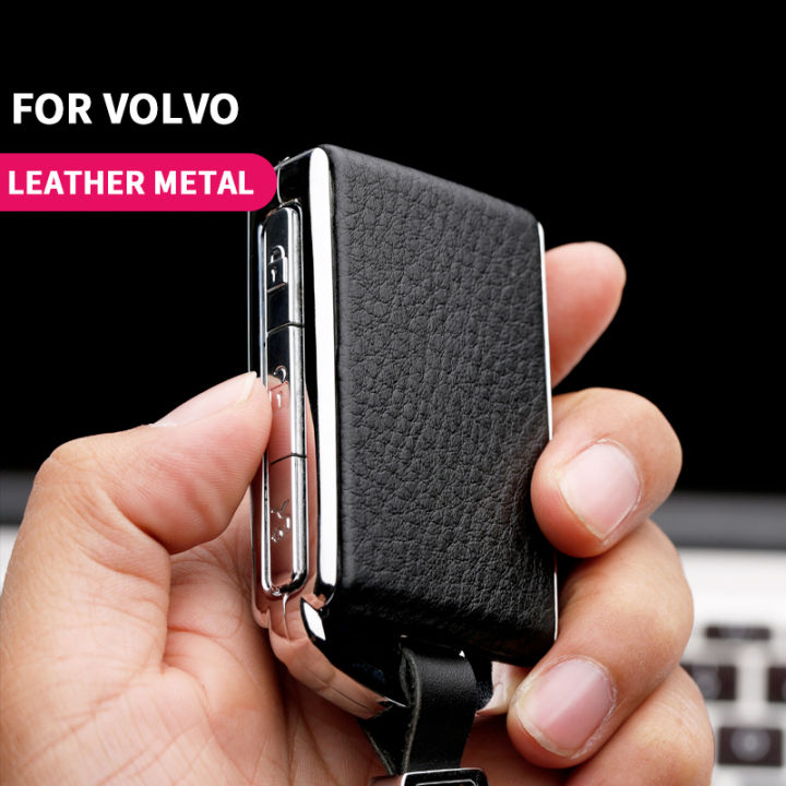 metal-leather-car-key-cover-case-for-volvo-xc40-xc60-s90-xc90-v90-t5-t6-t8-auto-key-protect-keychain-alarm-car-remote-control