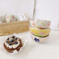 Irregular Hand Pinched Flower Bowl Ceramic Salad Bowl Food Storage Container Baking Bowl Fruit Bowl Retro Decoration Tableware