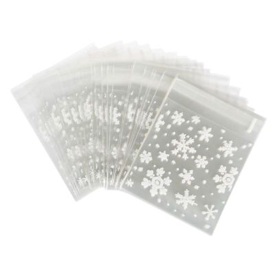 100 pcs Sachets Pouches White Snowflake Packaging Bag for Cookies Biscuits Christmas Candies